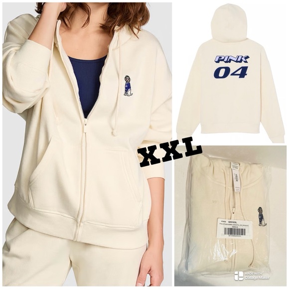 VS PINK NWT Ivy Fleece Campus Full-Zip Hoodie - Picture 1 of 8